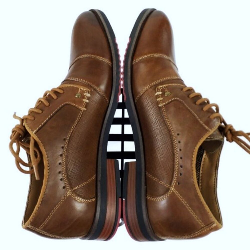 Steve Madden P-Notion Men’s Dark Tan Leather Lace-Up Derby Shoe NWOB - Picture 6 of 10